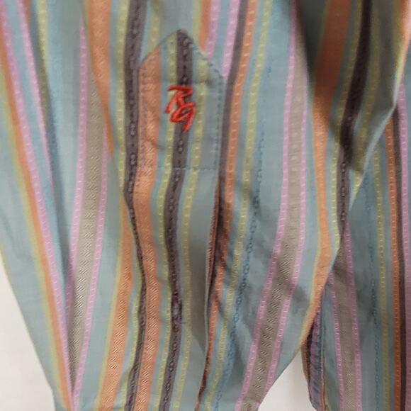 Robert Graham green pink striped button up shirt Size Large long sleeve Dopamine - Picture 6 of 11